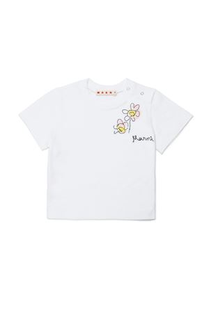 T-shirt con logo e ricamo floreale MARNI KIDS | M01624M00SG0M100
